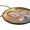 Art Design,Cozy,Family,Photo - Stained Glass - Custom Photo Stained Glass Couple Grandma Pet Family Autumn - Personalized Stained Glass Window Hanging Suncatcher