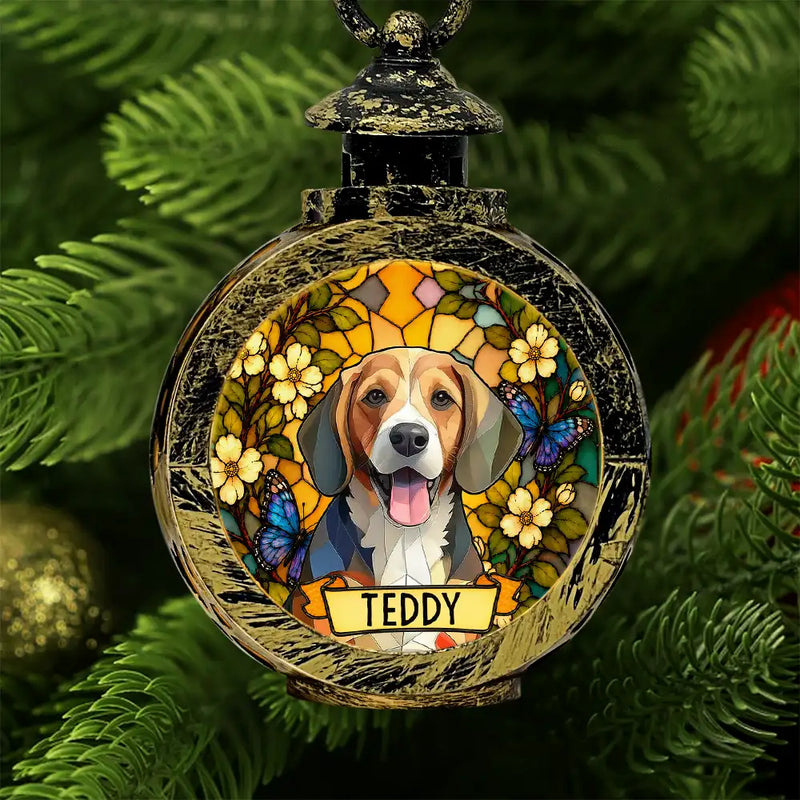 Art Design,Sentimental,Christmas,Pet Lovers,Memorial,Photo - Stained Glass - Custom Photo Stained Glass Memorial Dog Cat Portrait - Personalized Candlelight Lantern Ornament