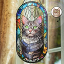Happy,Dog Lovers,Pet Lovers,Cat Lovers - Custom Photo Stained Glass Portrait Dog Cat Family - Personalized Rounded Rectangle Stained Glass Suncatcher
