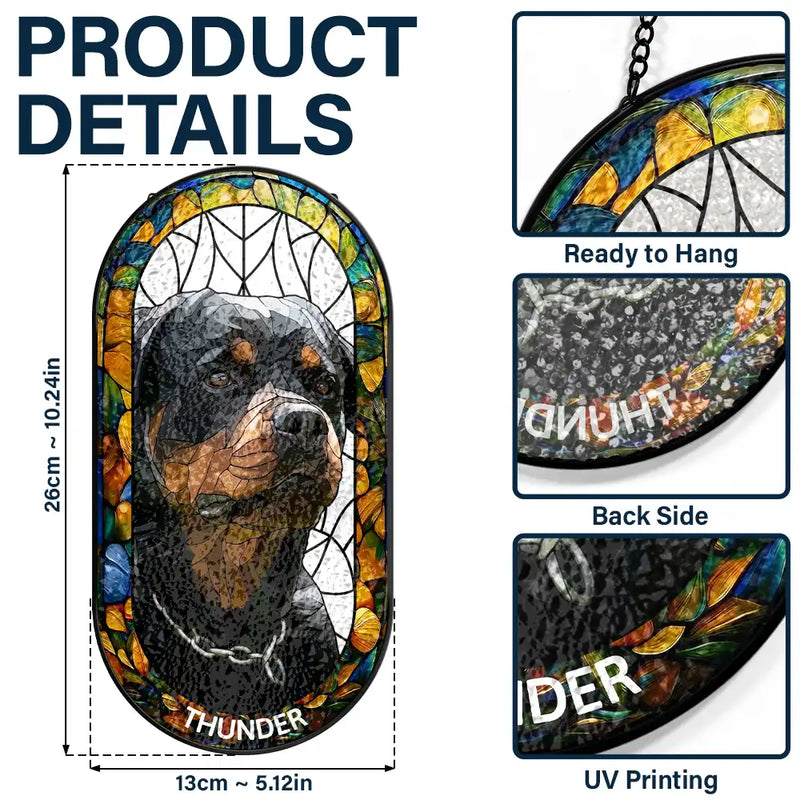 Happy,Dog Lovers,Pet Lovers,Cat Lovers - Custom Photo Stained Glass Portrait Dog Cat Family - Personalized Rounded Rectangle Stained Glass Suncatcher