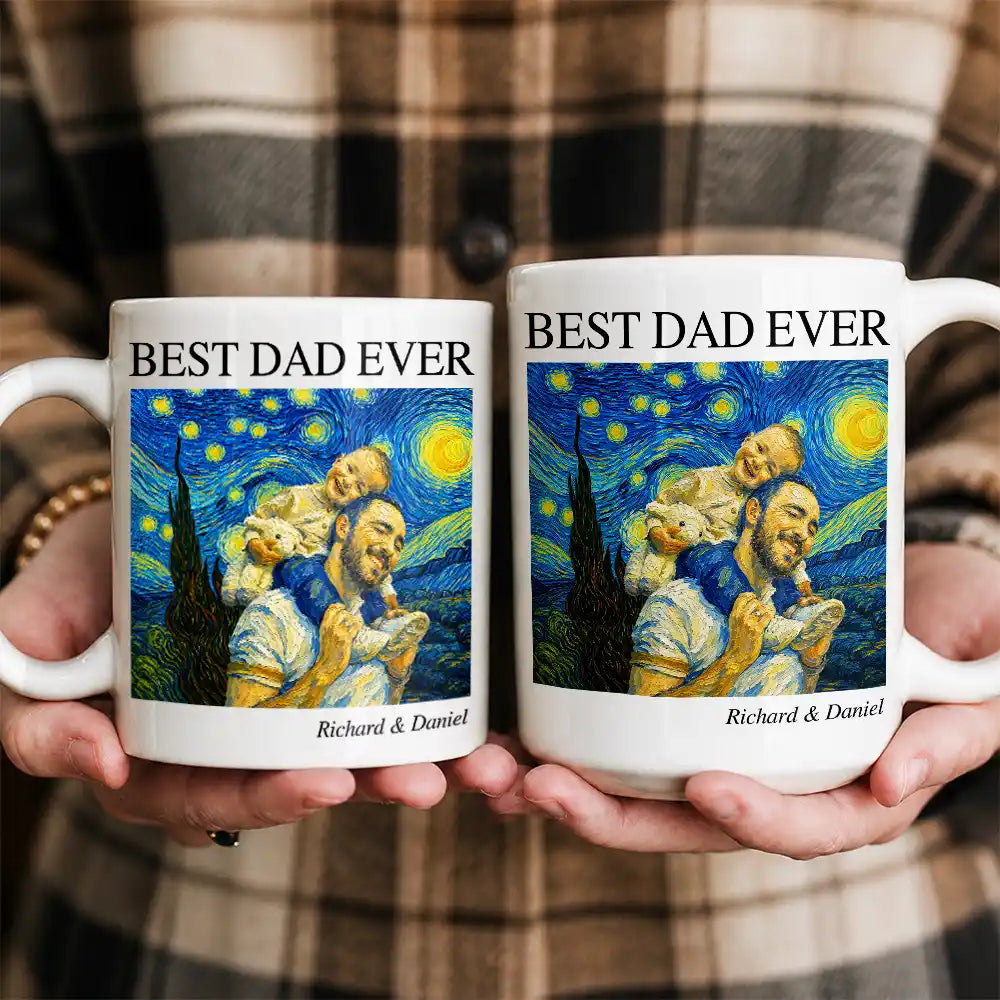 Gift For Father,Gift For Grandpa,Non-Eng,Photo - Starry Night,Proud - Custom Photo Starry Night Best Dad Papa Ever - Personalized Mug