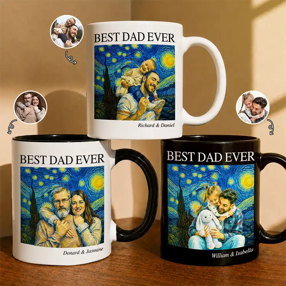 Gift For Father,Gift For Grandpa,Non-Eng,Photo - Starry Night,Proud - Custom Photo Starry Night Best Dad Papa Ever - Personalized Mug