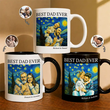 Custom Photo Starry Night Best Dad Papa Ever - Personalized Mug