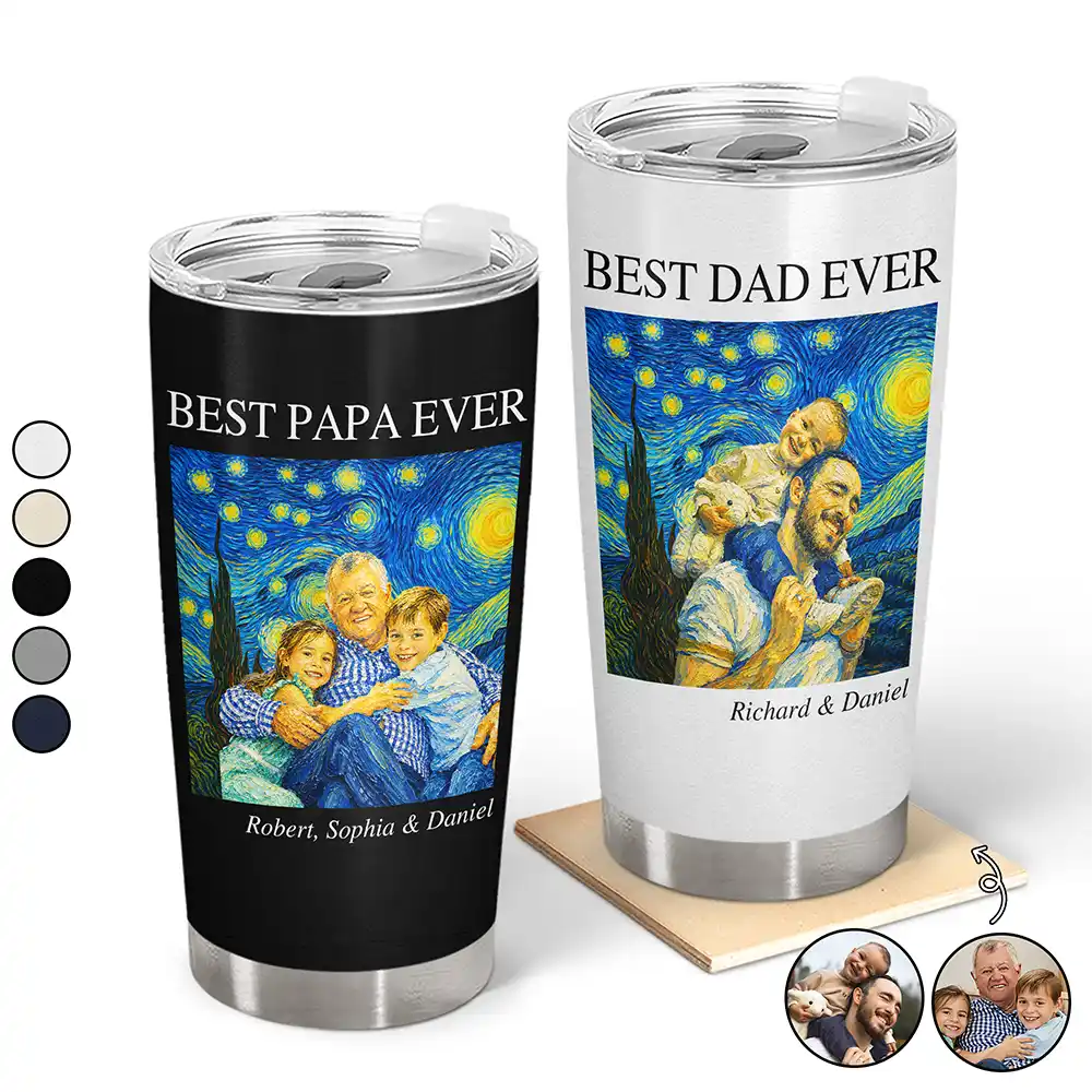Custom Photo Starry Night Best Dad Papa Ever - Personalized Tumbler