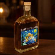 Gift For Father,Custom Photo,Art Design,Proud,Photo - Starry Night  - Custom Photo Starry Night Best Dad Papa Ever - Personalized Whiskey Bottle