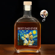 Gift For Father,Custom Photo,Art Design,Proud,Photo - Starry Night  - Custom Photo Starry Night Best Dad Papa Ever - Personalized Whiskey Bottle