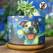 Dog Lovers,Pet Lovers,Cat Lovers,Non-Eng,Photo - Starry Night,Playful - Custom Photo Starry Night Dog Cat Pet - Personalized Ceramic Plant Pot