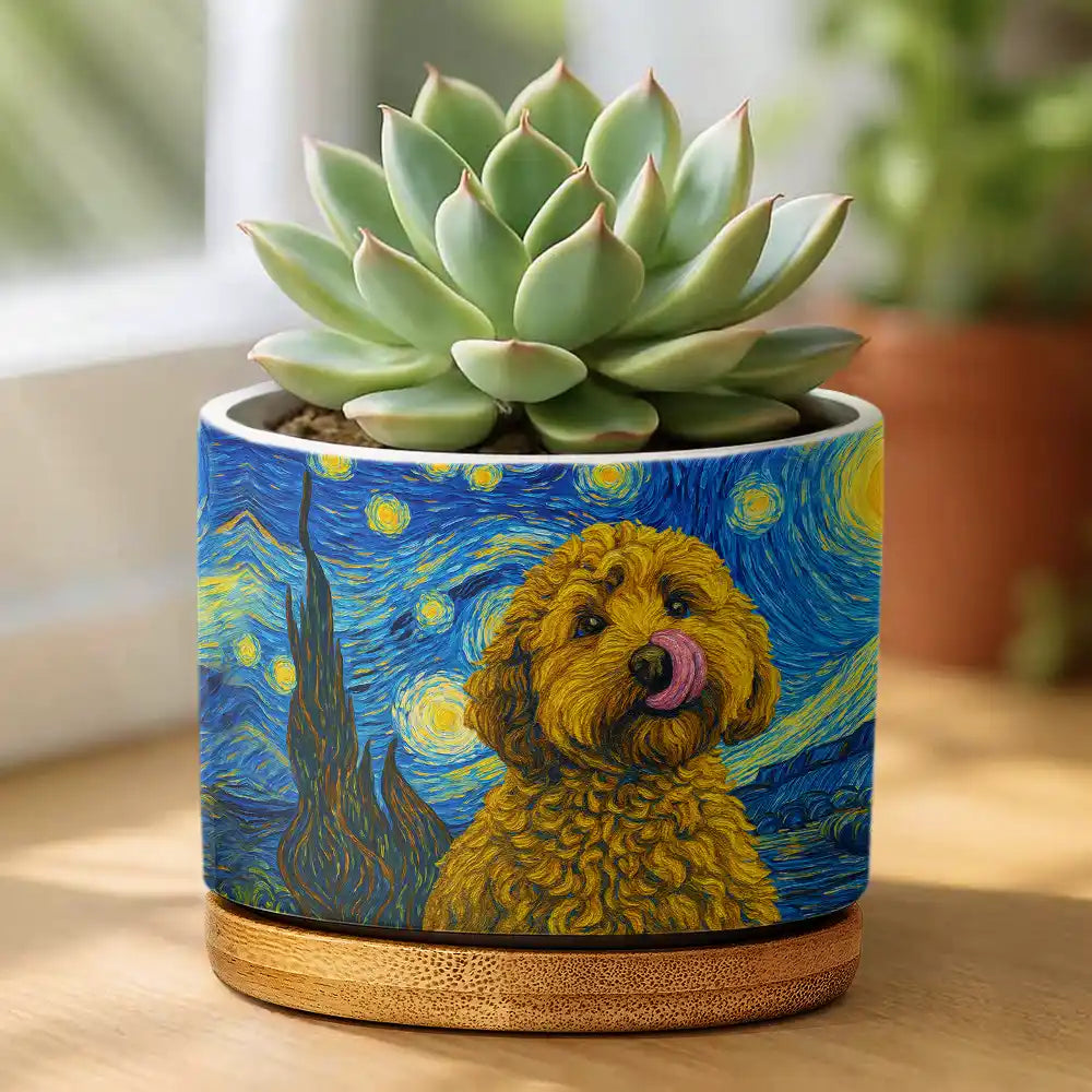 Dog Lovers,Pet Lovers,Cat Lovers,Non-Eng,Photo - Starry Night,Playful - Custom Photo Starry Night Dog Cat Pet - Personalized Ceramic Plant Pot