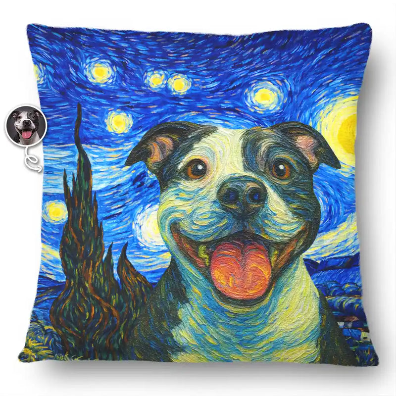 Happy, Dog Lovers ,Pet Lovers, Cat Lovers - Custom Photo Starry Night Dog Cat Pet - Personalized Pillow