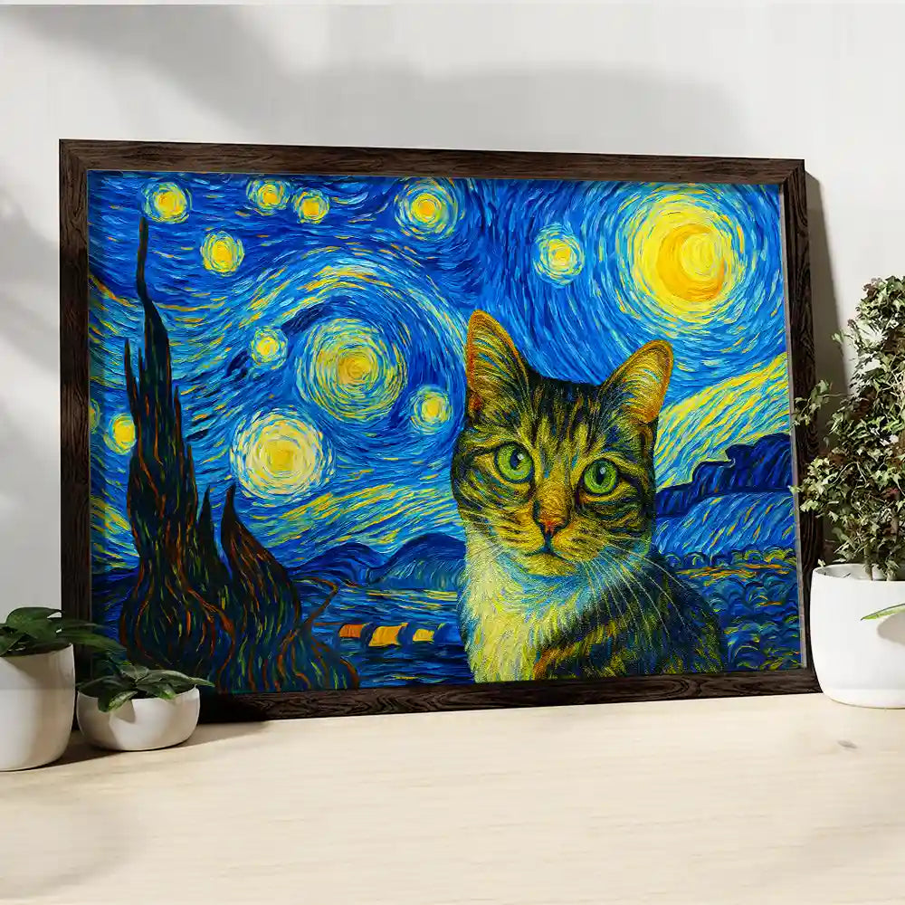 Happy,Dog Lovers,Pet Lovers,Cat Lovers - Custom Photo Starry Night Dog Cat Pet - Personalized Poster