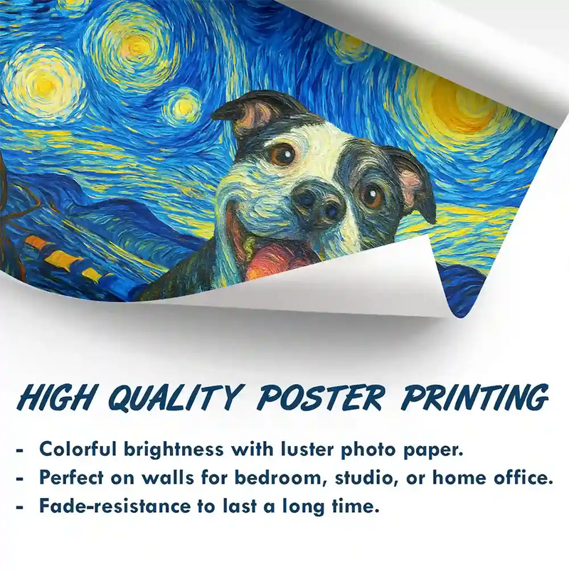 Happy,Dog Lovers,Pet Lovers,Cat Lovers - Custom Photo Starry Night Dog Cat Pet - Personalized Poster