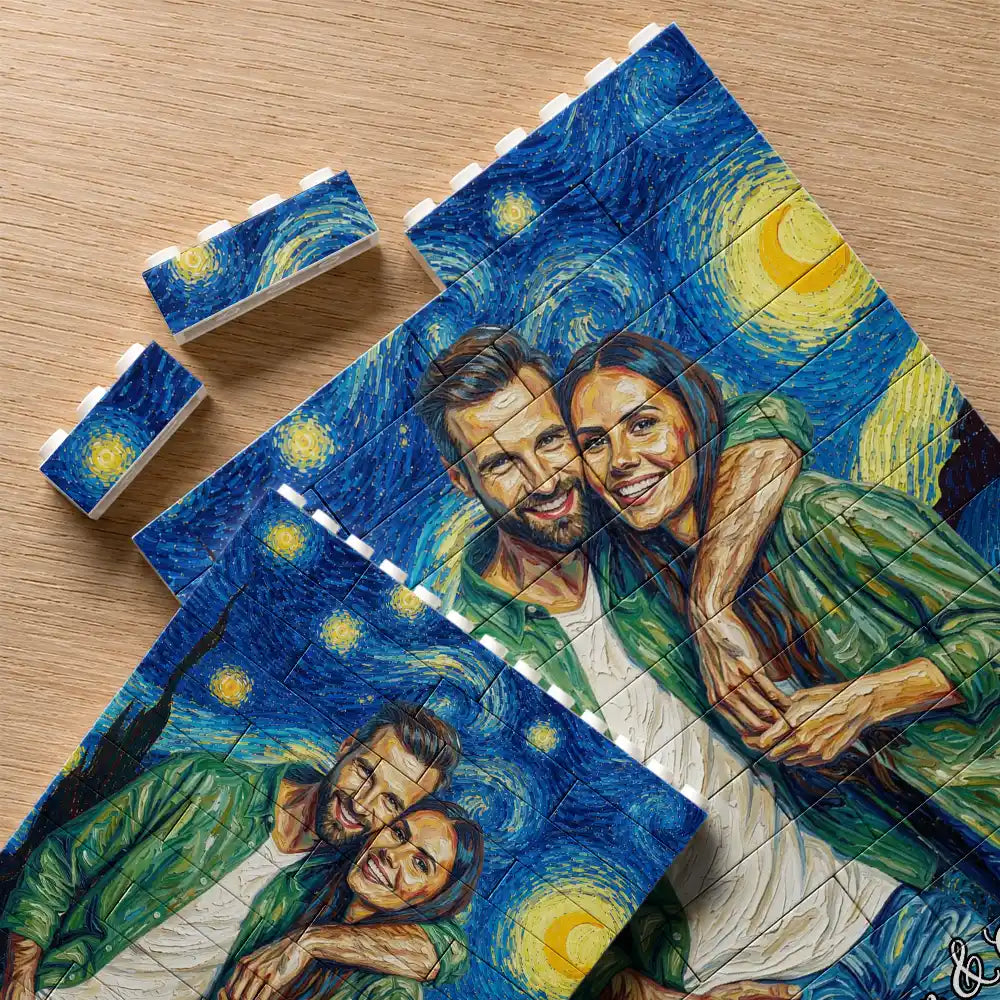 Custom Photo,Art Design,Gift For Couples,Top Market,Romantic,Photo - Starry Night  - Custom Photo Starry Night Romantic Couple Anniversary - Personalized Building Brick Blocks