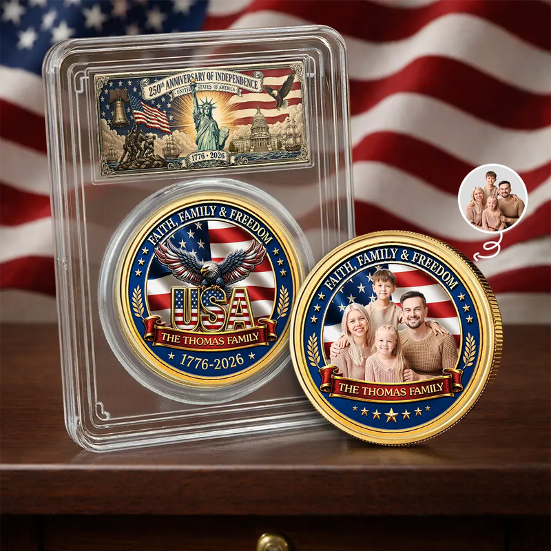 Custom Photo Stars And Stripes Faith, Family & Freedom - Personalized Commemorative Keepsake Coin