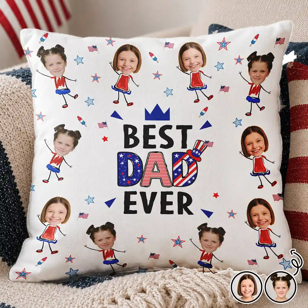 Custom Photo Stars & Stripes Best Dad Mom Grandpa Grandma Ever - Personalized Pillow