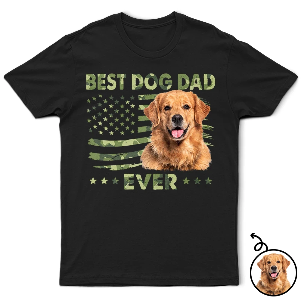 Custom Photo Stars & Stripes Best Dog Dad Ever - Personalized T Shirt