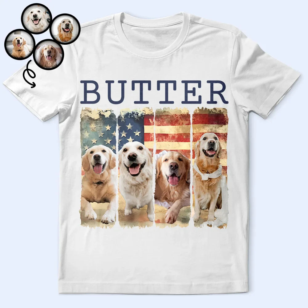 Pet Lovers,Pet Mom,Pet Dad - Custom Photo Stars & Stripes Pet Face - Personalized T Shirt