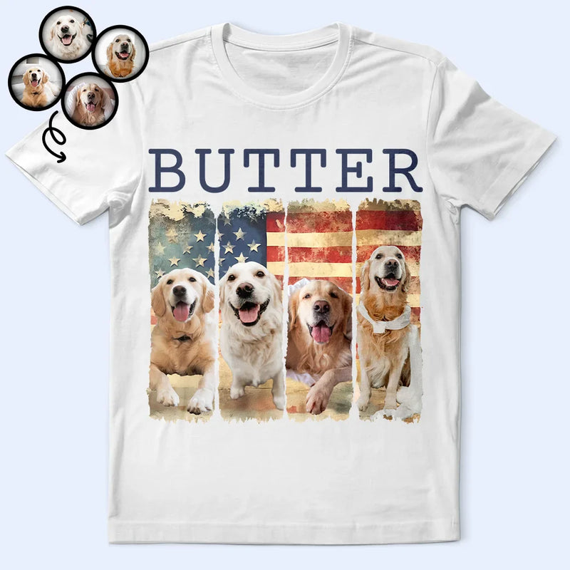Pet Lovers,Pet Mom,Pet Dad - Custom Photo Stars & Stripes Pet Face - Personalized T Shirt