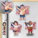 Custom Photo, Independence Day, Gift For Men, Gift For Yourself, Humorous, Cut-Face Photo - Custom Photo Stars, Stripes & Poke That Belly - Personalized Squishy Acrylic Fridge Magnet