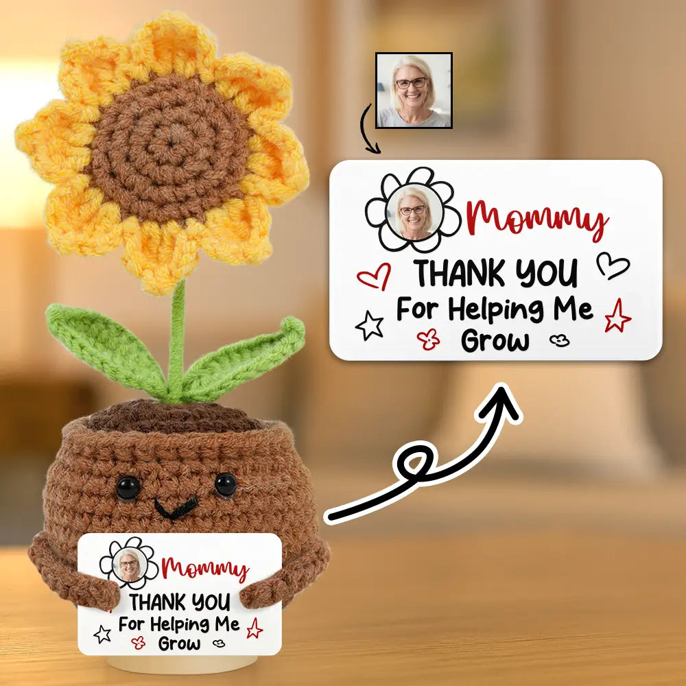 Custom Photo Thank You For Helping Me Grow - Personalized Doll Crochet With Custom Card