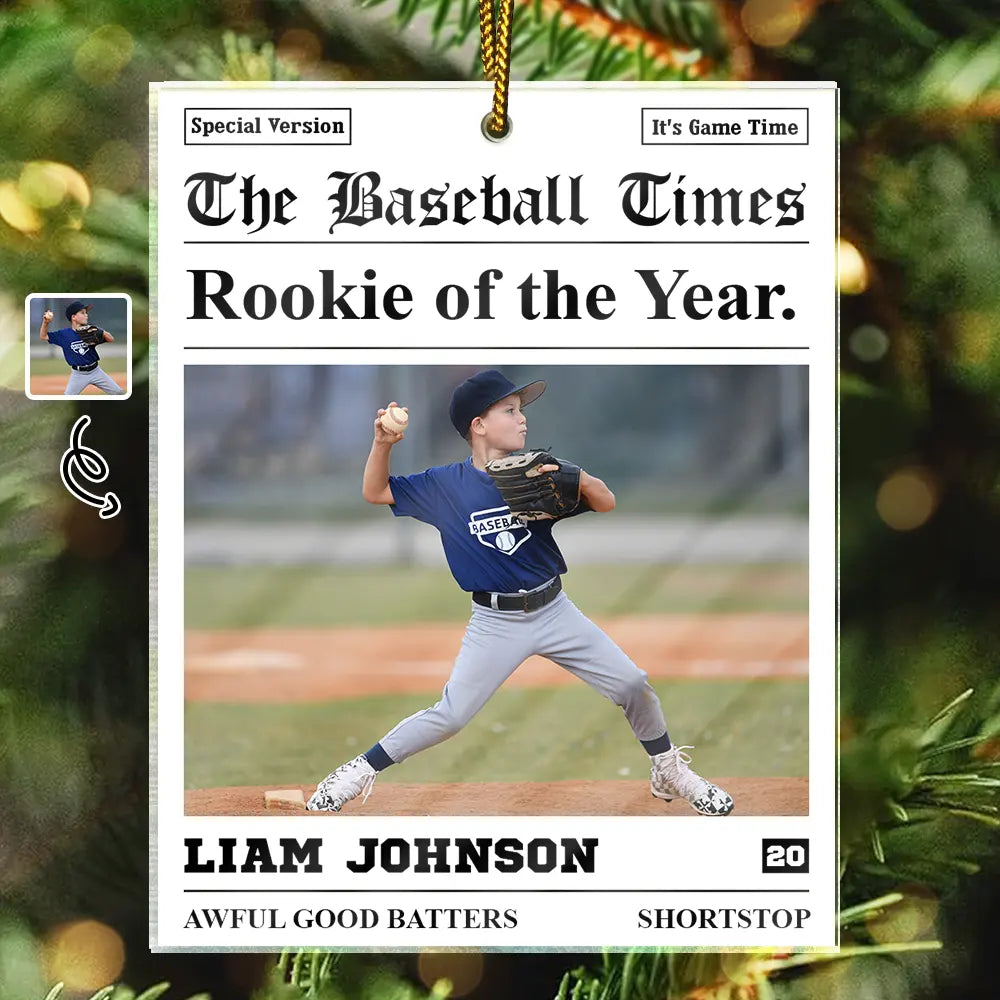 Gift For Kids, Gift For Grandkids, Baseball, Happy, Custom Photo, Christmas - Custom Photo The Baseball Times - Personalized Custom Shaped Acrylic Ornament