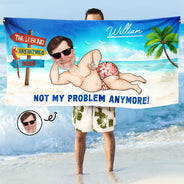 Gift For Yourself,Gift For Women,Gift For Men,Retirement,Beach,Summer - Custom Photo The Legend Has Retired - Personalized Beach Towel