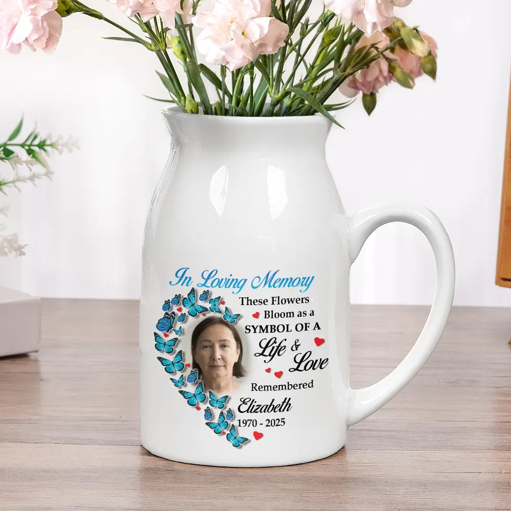Memorial, Custom Photo, Sad - Custom Photo These Flowers Bloom As A Symbol - Personalized Ceramic Flower Vase