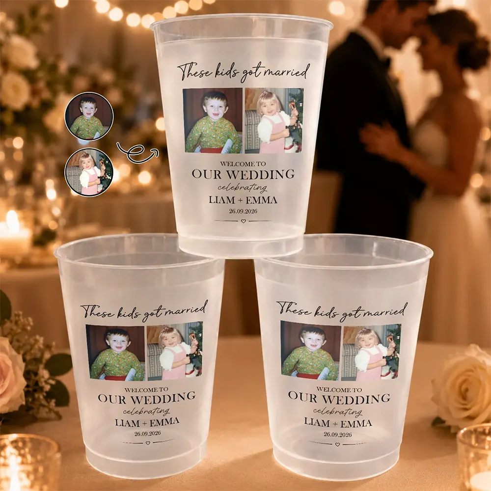 Custom Photo, Romantic, Gift For Couples, Wedding, Dynamic Photo - Custom Photo These Kids Got Married Vintage - Personalized Frosted Cups