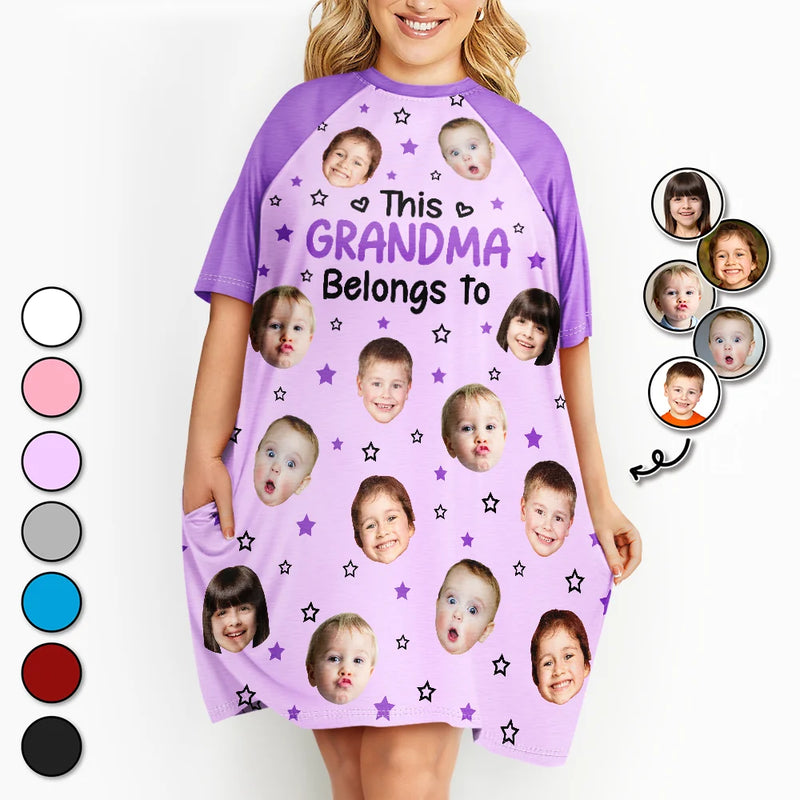 Gift For Grandma,Gift For Mother,Gift For Aunt,Happy,Custom Photo - Custom Photo This Grandma Mom Belongs To Funny Kids Pet - Personalized Women's Sleep Tee