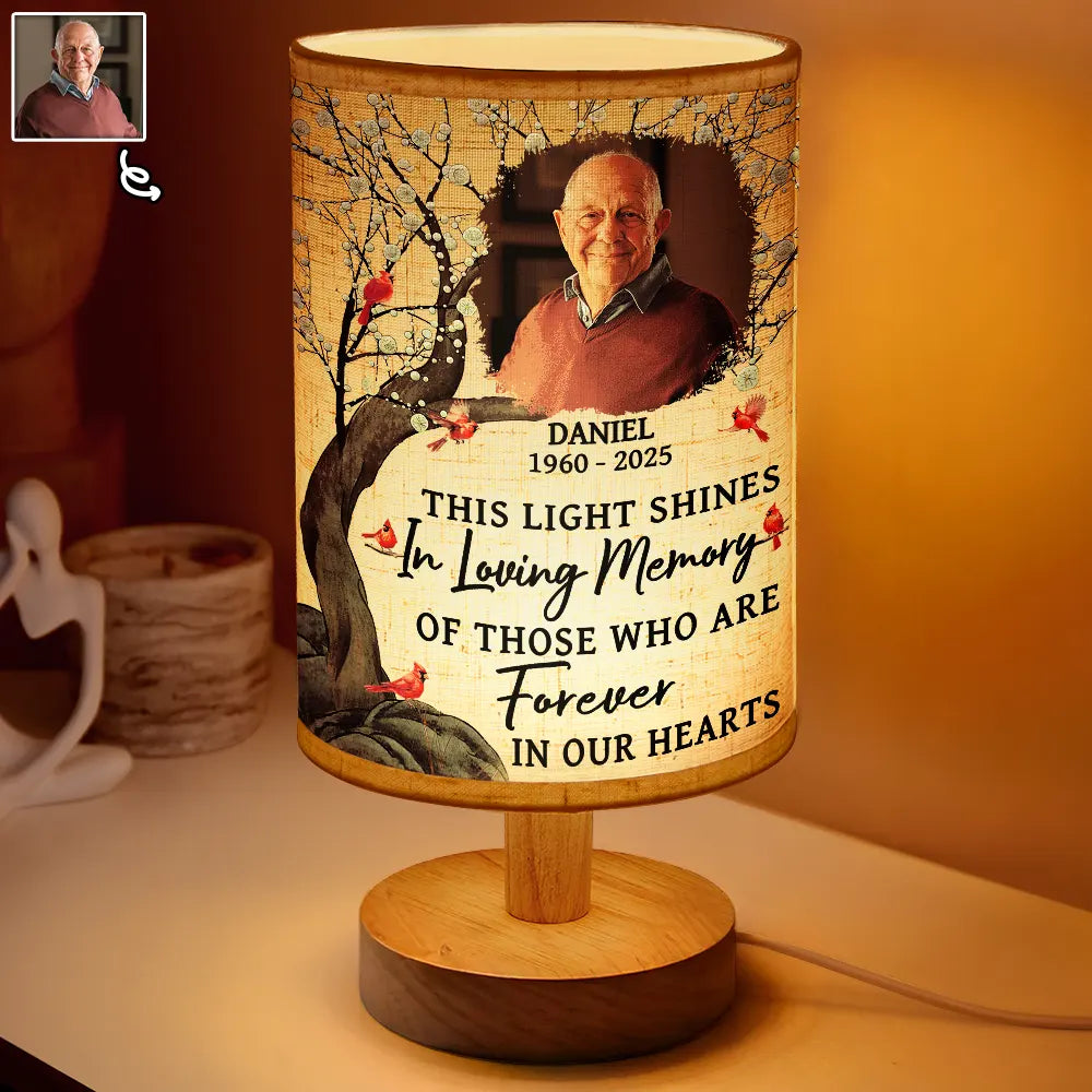 Custom Photo This Light Shines In Loving Memory - Personalized Fabric Lamp