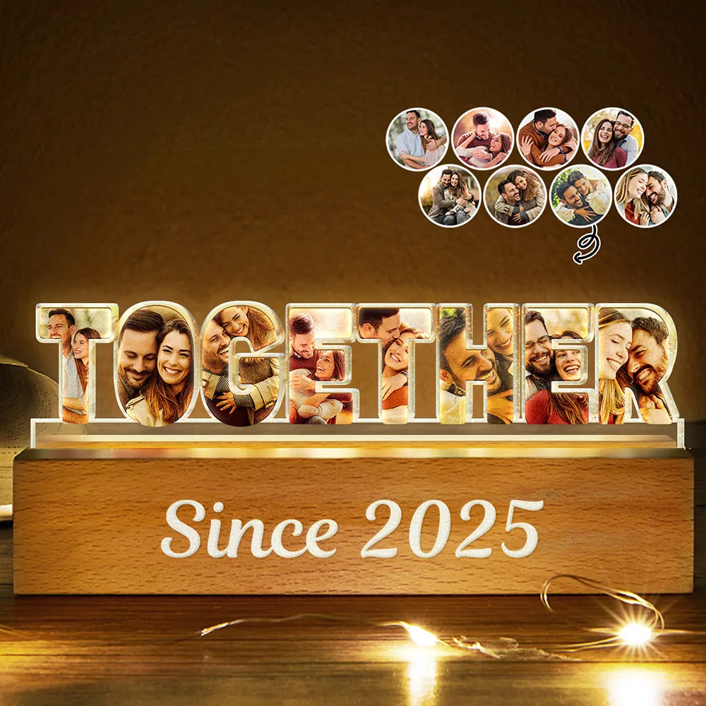 Gift For Couples, Love, Happy, Custom Photo - Custom Photo Together Since Year Couple Anniversary - Personalized Custom Shaped LED Light