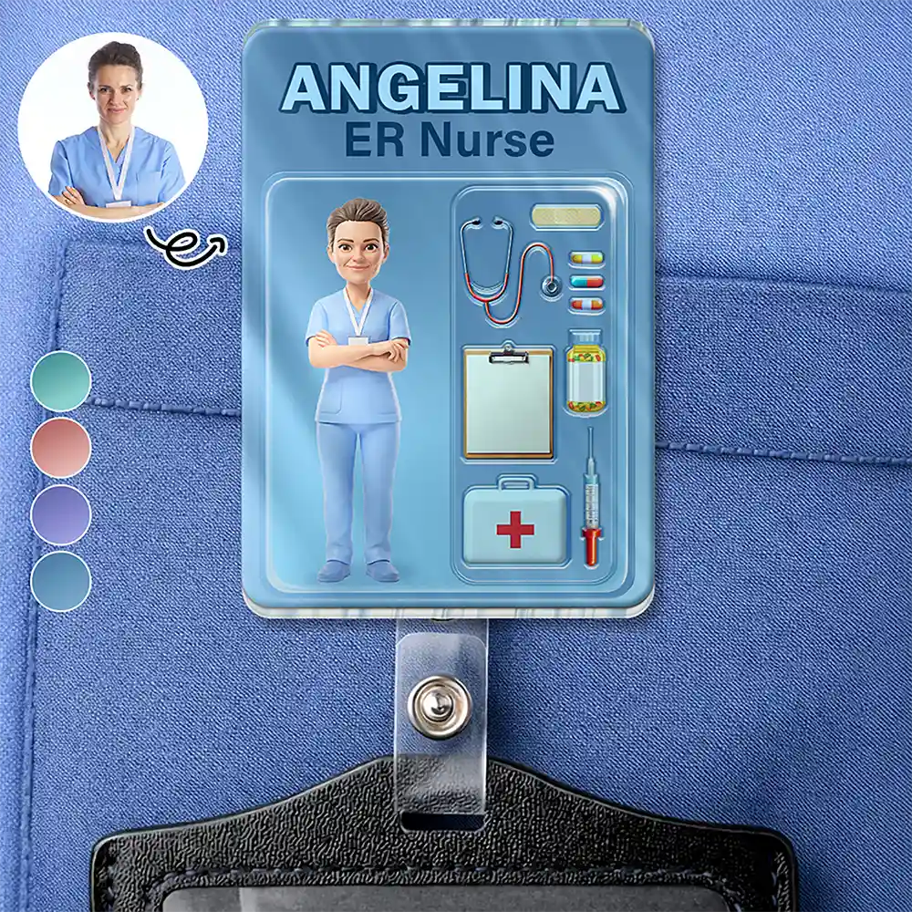 Custom Photo Toybox Figure 3D Effect Nurse Name - Personalized Badge Reel