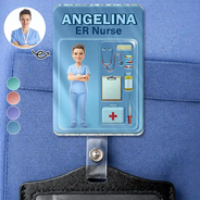 Custom Photo, Art Design, Nurse, Proud, Photo - Toybox Figure - Custom Photo Toybox Figure 3D Effect Nurse Name - Personalized Badge Reel
