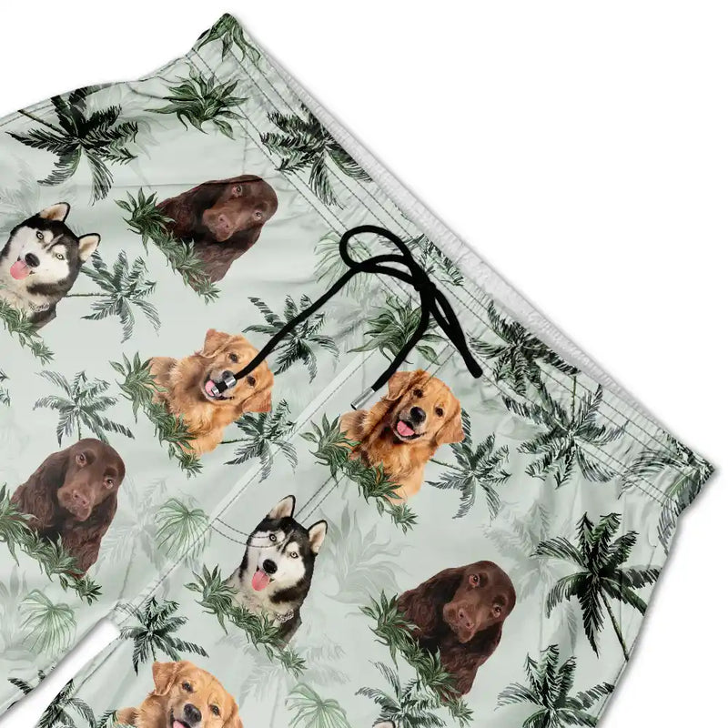 Summer, Gift For Wife, Gift For Girlfriend, Gift For Women, Gift For Yourself, Dog Lovers, Dog Mom, Happy, Cat Lovers, Pet Lovers, Beach - Custom Photo Tropical Palm Dog Cat - Personalized Unisex Beach Shorts