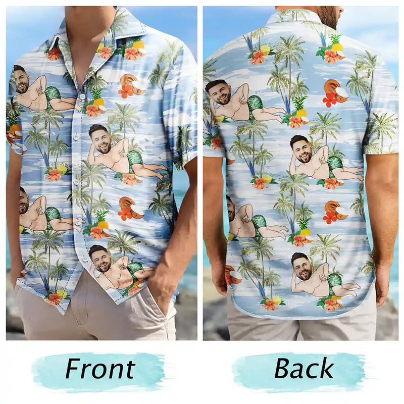 Gift For Yourself,Gift For Women,Gift For Men,Beach,Summer,Funny - Custom Photo Tropical Sexy Pose - Personalized Hawaiian Shirt