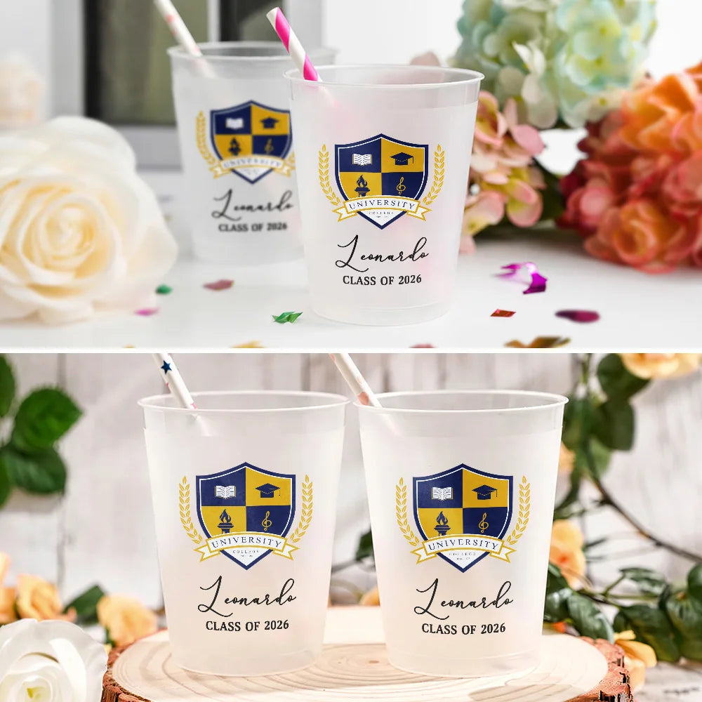 Gift For Women,Gift For Men,Graduation,Custom Photo,Happy,Gift For Yourself - Custom Photo University Logo Graduation - Personalized Frosted Cups