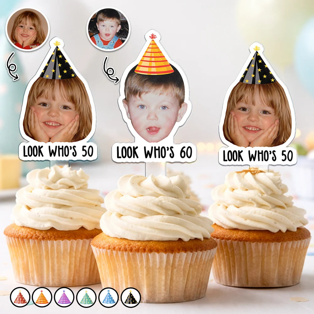 Happy, Gift For Women, Gift For Men - Custom Photo Vintage Birthday Funny Face - Personalized Acrylic Cake Topper