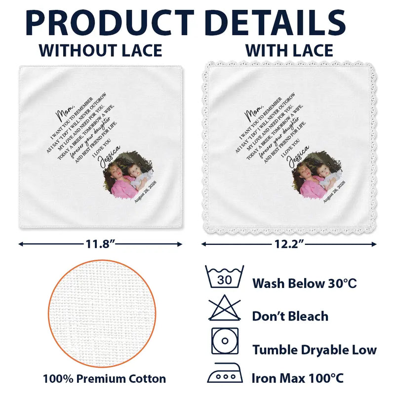 Sentimental,Custom Photo,Gift For Mother,Wedding,Upload Full Photo - Custom Photo Vintage Childhood For Happy Tears - Personalized Handkerchief