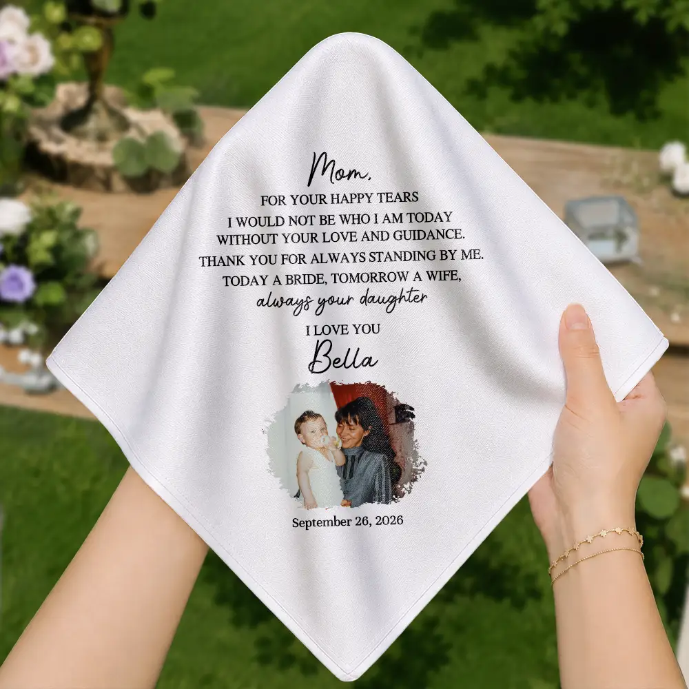 Sentimental,Custom Photo,Gift For Mother,Wedding,Upload Full Photo - Custom Photo Vintage Childhood For Happy Tears - Personalized Handkerchief