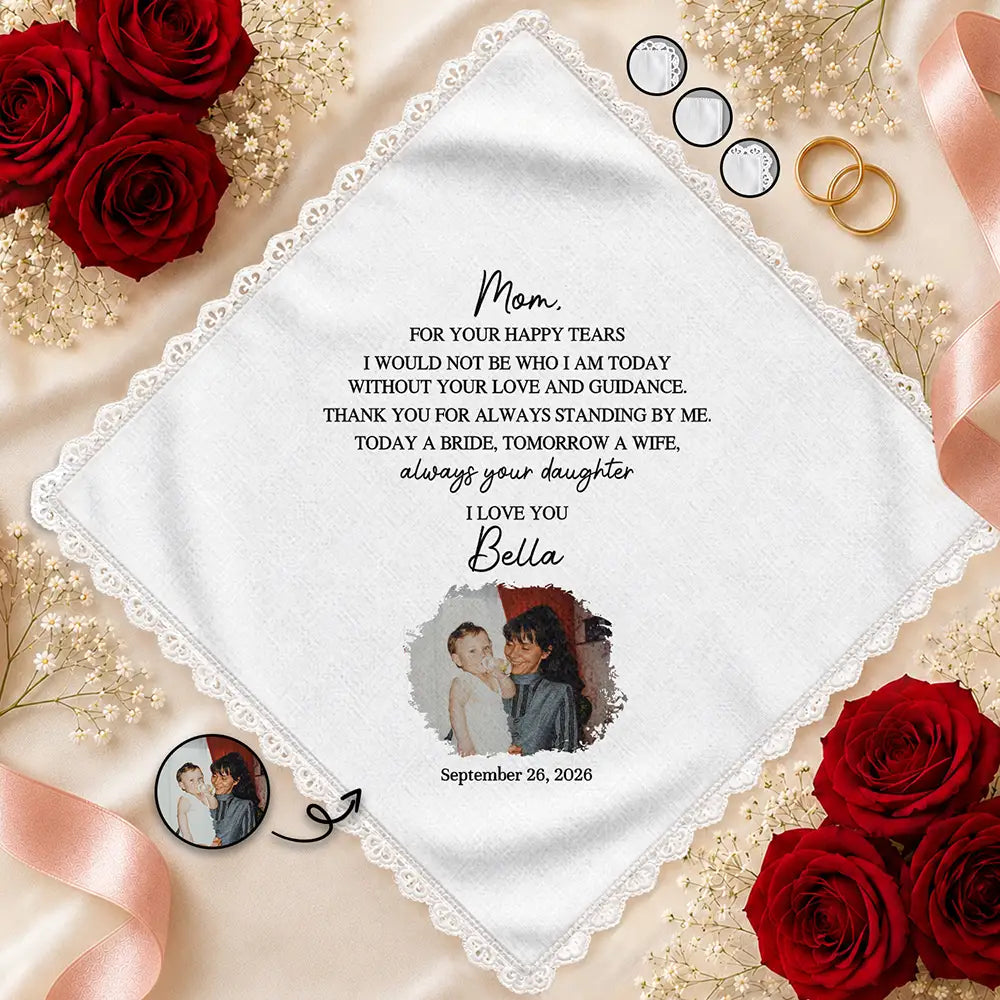 Sentimental,Custom Photo,Gift For Mother,Wedding,Upload Full Photo - Custom Photo Vintage Childhood For Happy Tears - Personalized Handkerchief