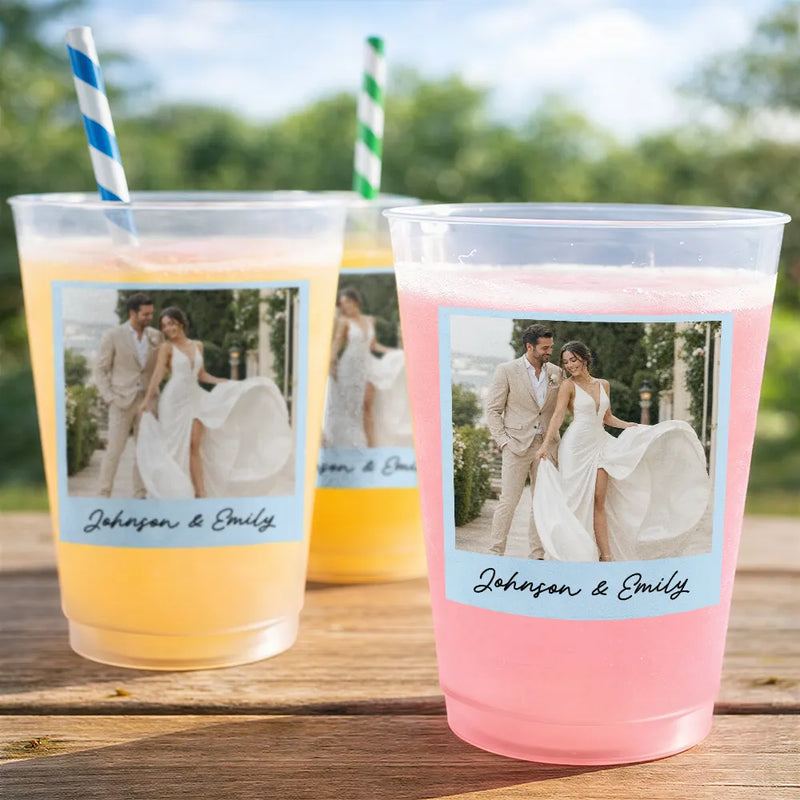 Gift For Couples, Married Couple, Custom Photo, Wedding, Romantic, Upload Full Photo - Custom Photo Vintage Couples Wedding Engaged Bachelor Party - Personalized Frosted Cups