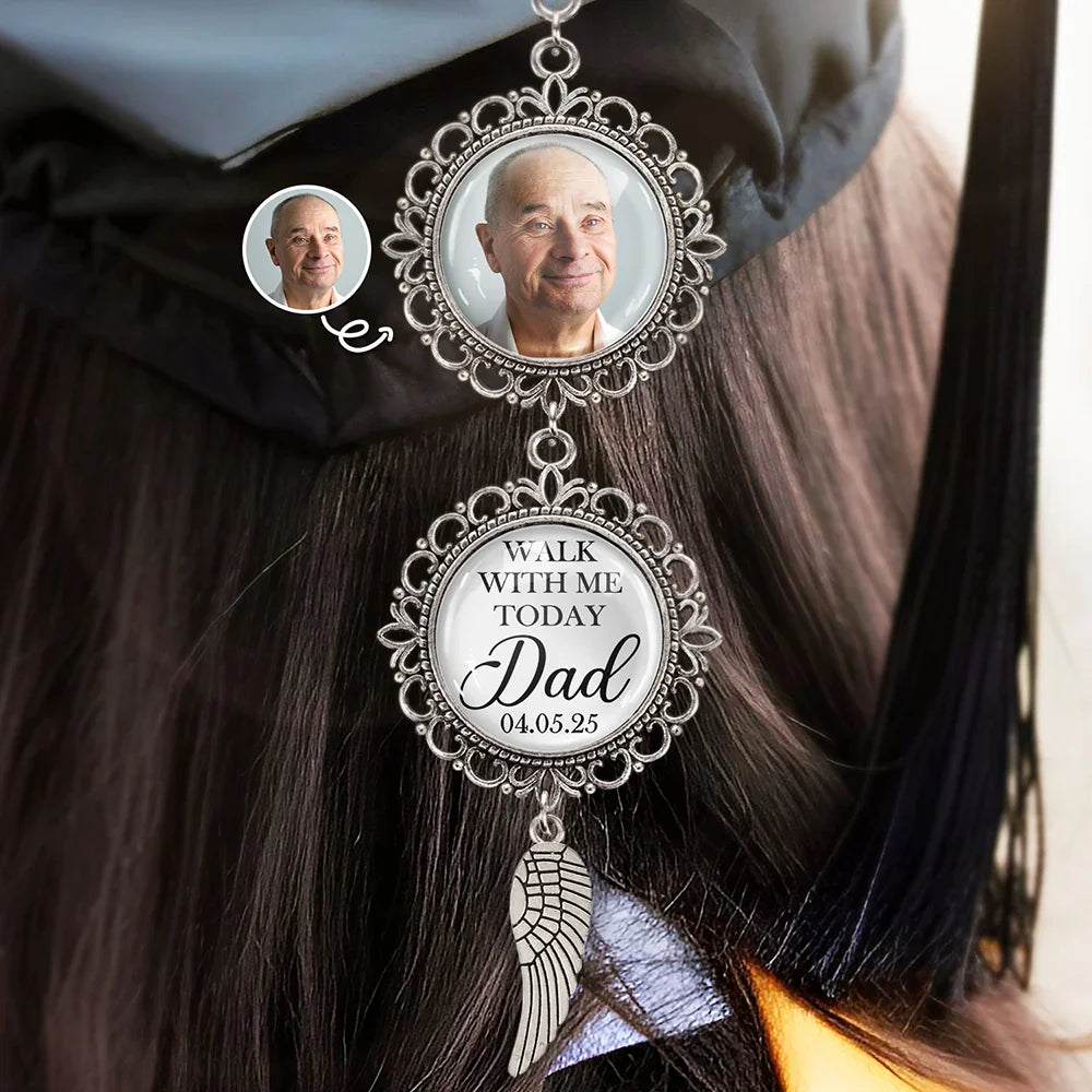 Custom Photo Walk With Me Today Dad Memorial Graduation - Personalized Photo Pendant Charm