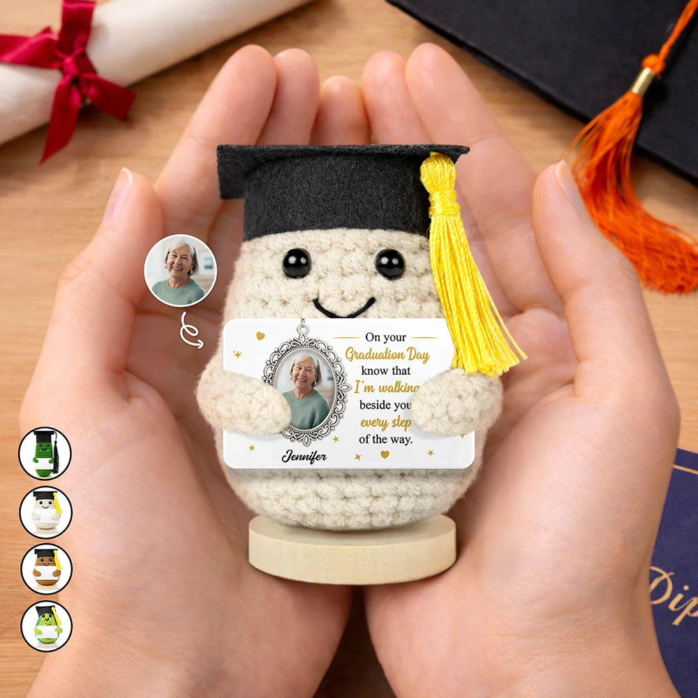 Custom Photo Walking Beside You Every Step Of The Way - Personalized Doll Crochet With Custom Card
