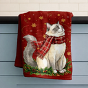 Art Design,Christmas,Pet Lovers,Photo - Pet With Fall Leaves,Happy - Custom Photo Watercolor Christmas Dog Pet Lover Gift - Personalized Kitchen Towel
