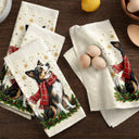 Art Design,Christmas,Pet Lovers,Photo - Pet With Fall Leaves,Happy - Custom Photo Watercolor Christmas Dog Pet Lover Gift - Personalized Kitchen Towel