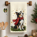Art Design,Christmas,Pet Lovers,Photo - Pet With Fall Leaves,Happy - Custom Photo Watercolor Christmas Dog Pet Lover Gift - Personalized Kitchen Towel