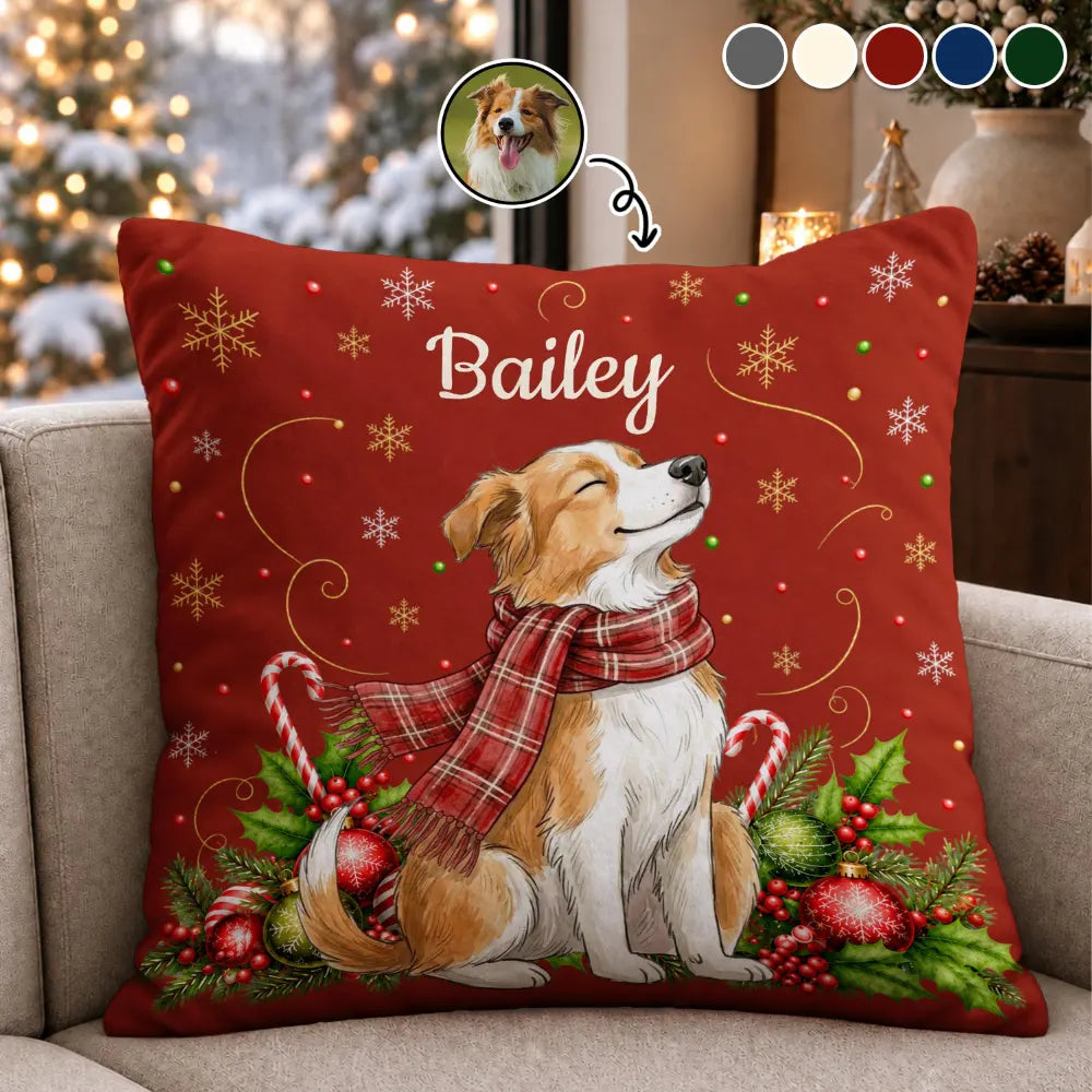 Custom Photo Watercolor Christmas Dog Pet Lover Gift - Personalized Pillow