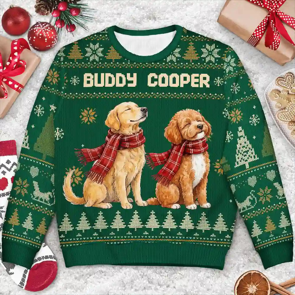 Art Design,Christmas,Pet Lovers,Photo - Pet With Fall Leaves,Happy - Custom Photo Watercolor Christmas Dog Pet Lover Gift - Personalized Unisex Ugly Sweater