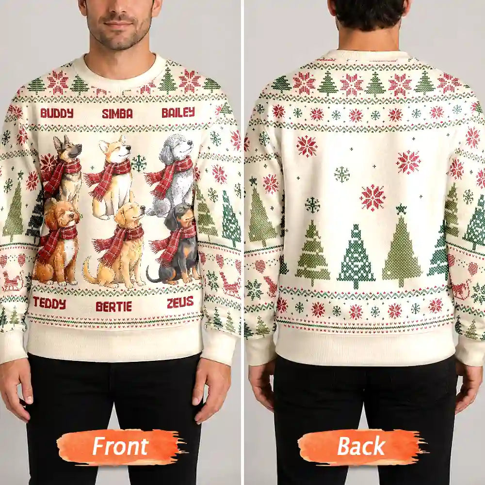 Art Design,Christmas,Pet Lovers,Photo - Pet With Fall Leaves,Happy - Custom Photo Watercolor Christmas Dog Pet Lover Gift - Personalized Unisex Ugly Sweater