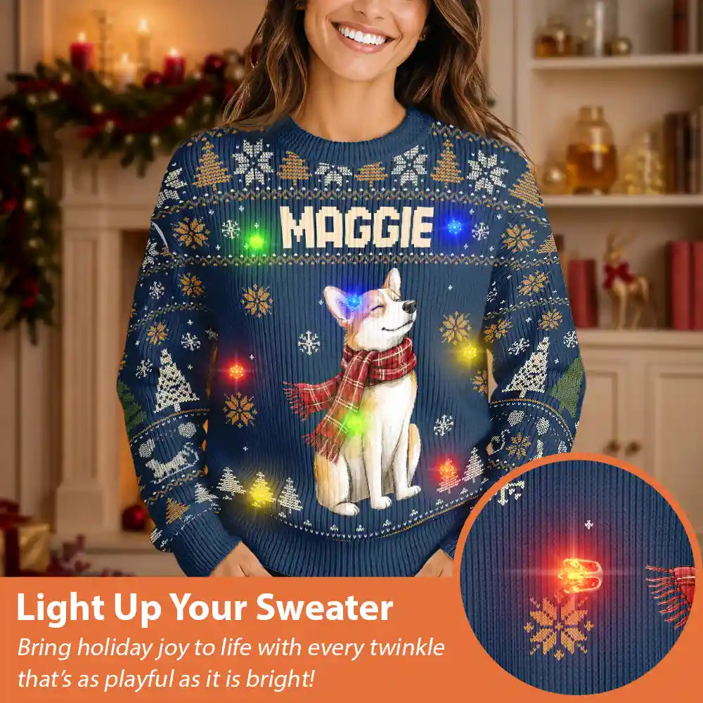 Art Design,Christmas,Pet Lovers,Photo - Pet With Fall Leaves,Happy - Custom Photo Watercolor Christmas Dog Pet Lover Gift - Personalized Unisex Ugly Sweater