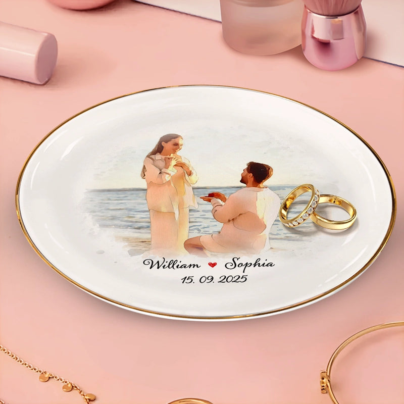Anniversary,Wedding Anniversary,Gift For Couples,Gift For Husband,Gift For Wife,Gift For Boyfriend,Gift For Girlfriend,Love - Custom Photo Watercolor Couples Anniversary Gift - Personalized Round Ring Dish